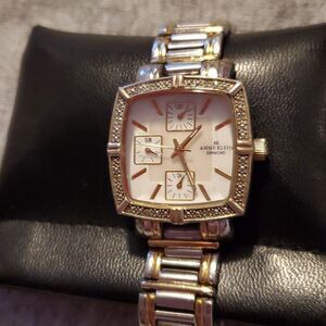 Anne Klein Diamond Bezel Multifunction Watch 10/8713 Mother of Pearl‎ Face
